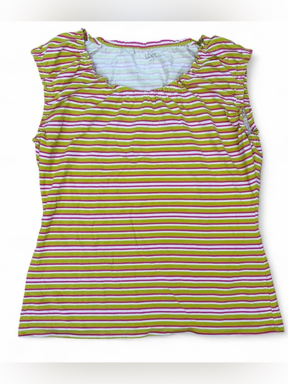 LOFT green, pink, and white horizontal striped tank top Sz XL
